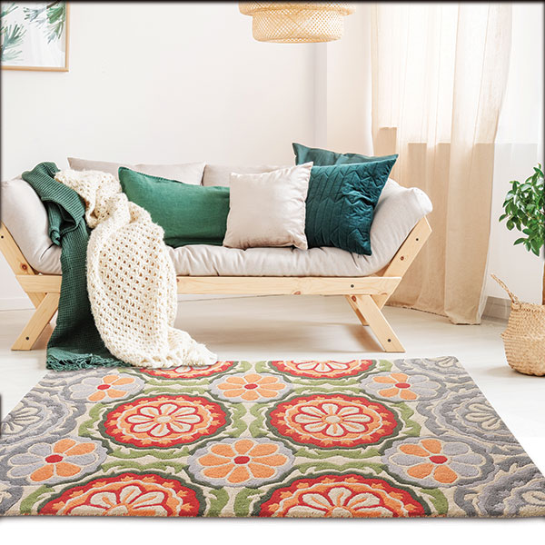 buy rugs online, bgrey motif rug, flower rug, floral rug, area rugs, buy living room rugs, grey flower rugs, colorful rugs, littlelooms rugs, handmade rugs, hand tufted rugs, bedroom rugs