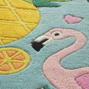 Tropical rugs, Round rugs, Teal rugs, Flamingo rugs, Pineapple rug, Blue rugs, Girls bedroom rugs, Flamingo carpets, tropical flamingo rug, tropical flamingo rug india