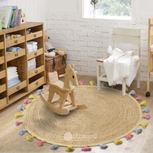 Jute rugs, Round rugs, Round jute rug, Living room rugs, Kids room rugs, Flooring ideas, Round mats, Jute carpet, Jute mat, Littlelooms, Stylish carpets, Designer carpets, Casual area rugs, Beige and white rugs, Natural rugs, Shop rugs, Online carpets, Cheap rugs, Cheap online rugs