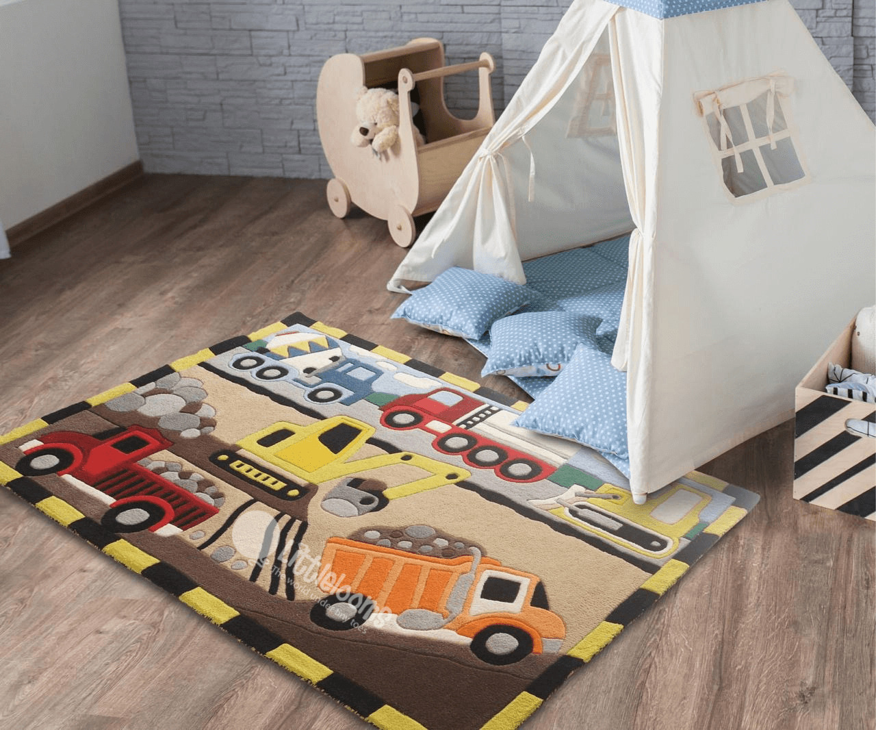 kids rugs, carpet for kids, rugs for boys, rugs for playing, handmade rugs, construction kids carpet, woolen rugs