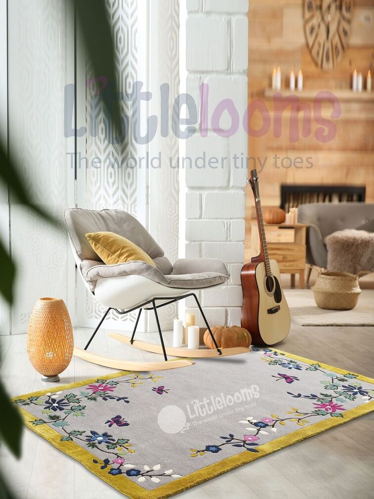 buy rugs online, grey rugs, oriental blossoms grey rug, buy grey rug, rugs for living room, bedroom room rugs, area rugs, grey floral rug, littlelooms rugs, hand tufted rugs, handmade rugs