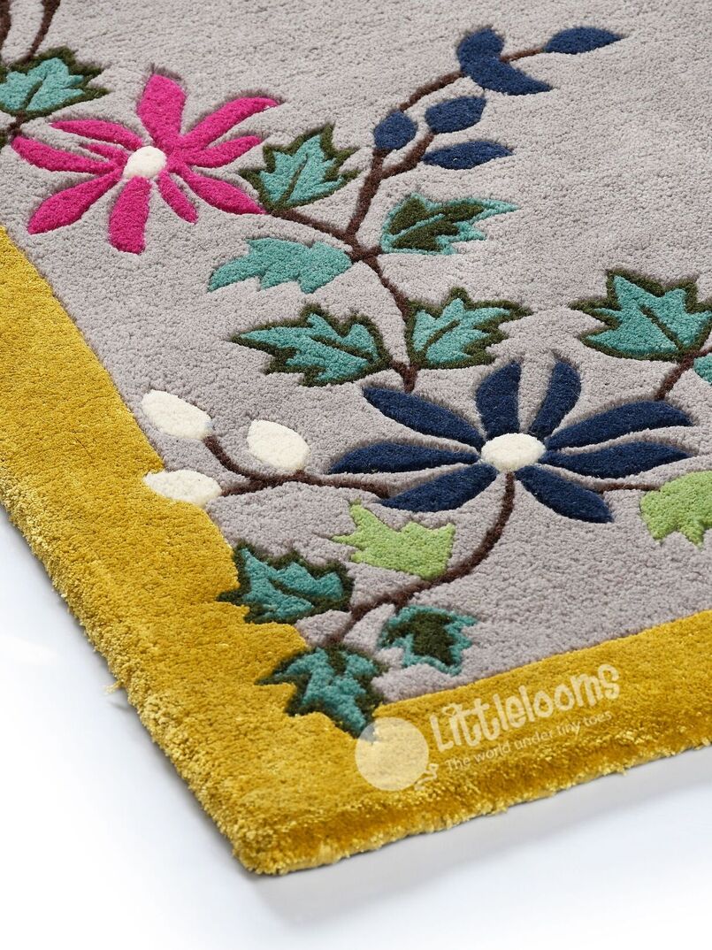 buy bedroom rugs online, kids rugs, oriental blossoms grey rug, buy grey rug, rugs for living room, kids room rugs, area rugs, grey floral rug, littlelooms rugs, hand tufted rugs, handmade rugs