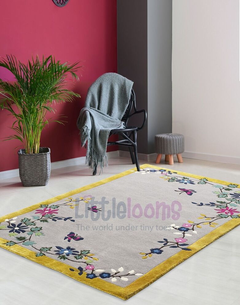 buy kids rugs online, kids rugs, oriental blossoms grey rug, buy grey rug, rugs for living room, kids room rugs, area rugs, grey floral rug, littlelooms rugs, hand tufted rugs, handmade rugs
