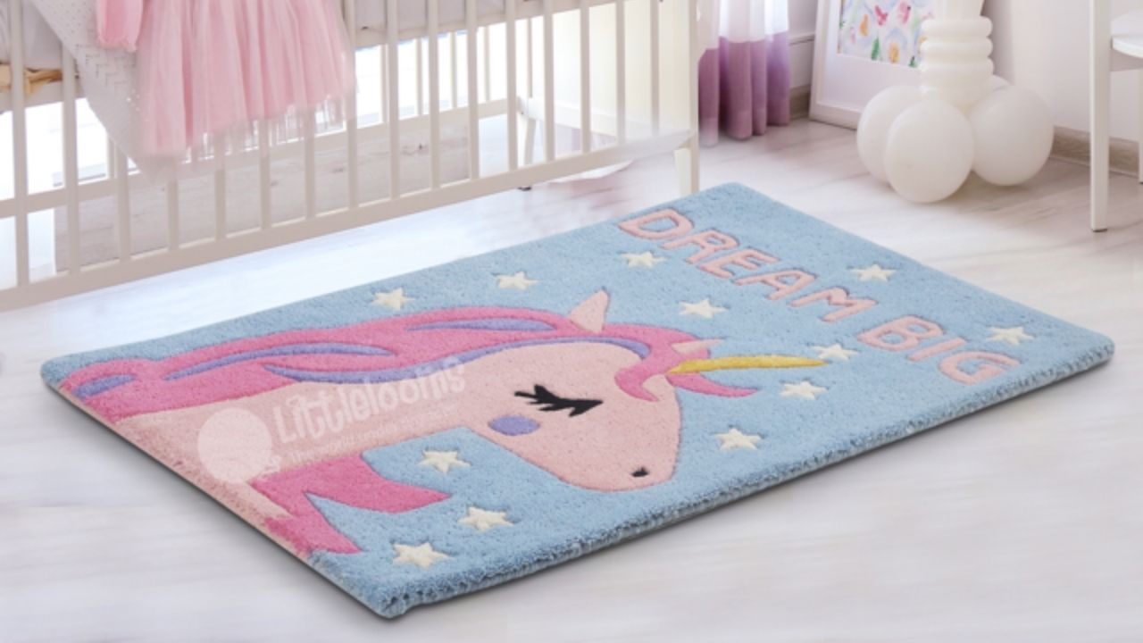 unicorn rug, kids rug, nursery rugs, children's rug, princess rug, girls room rug, pink unicorn rug