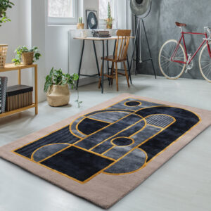 Blue artsilk curvilinear rug