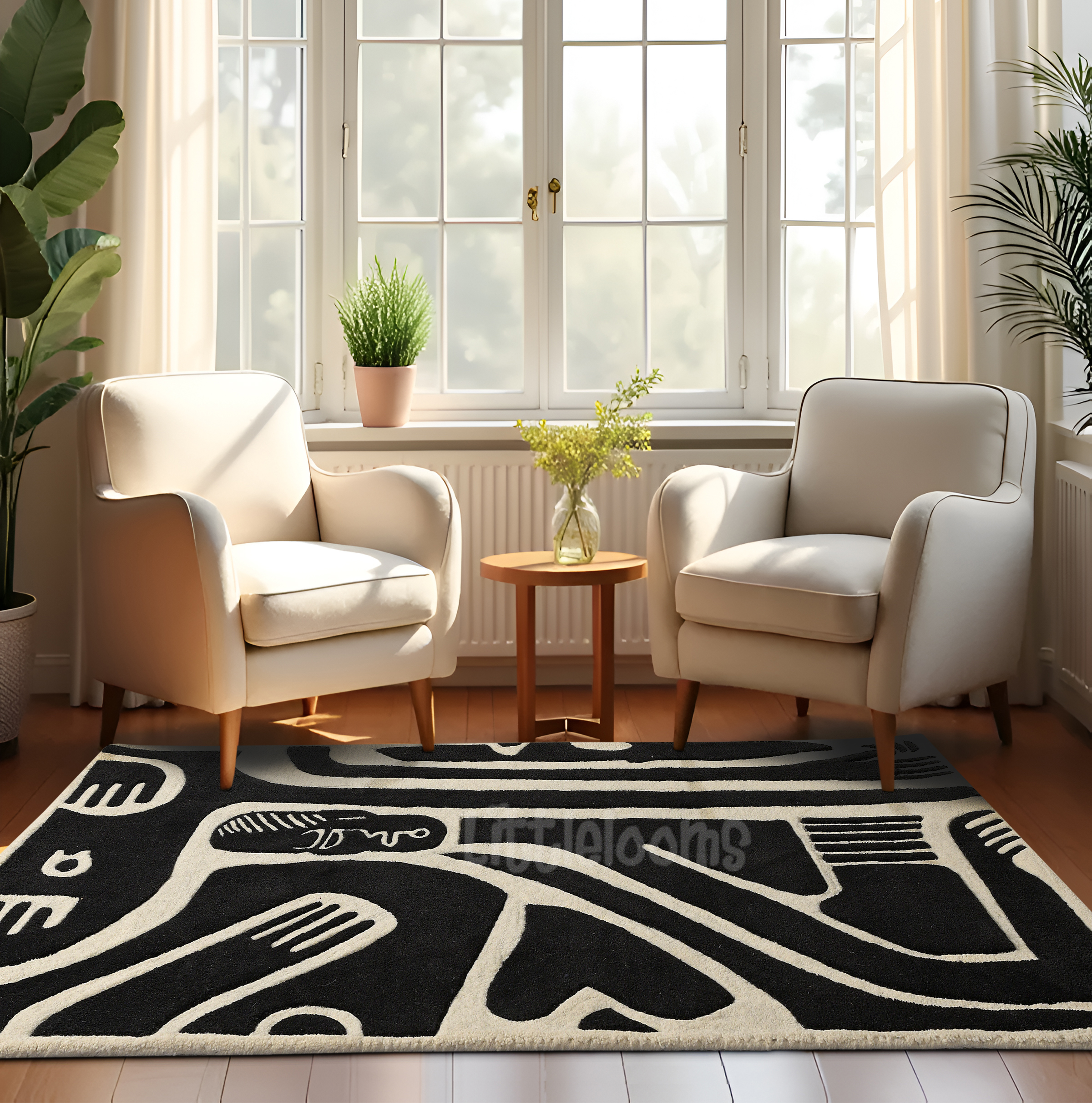 Wyndham Black Handmade Abstract Rug